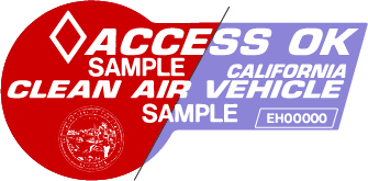 California HOV Carpool sticker sample - Red or Purple 2019