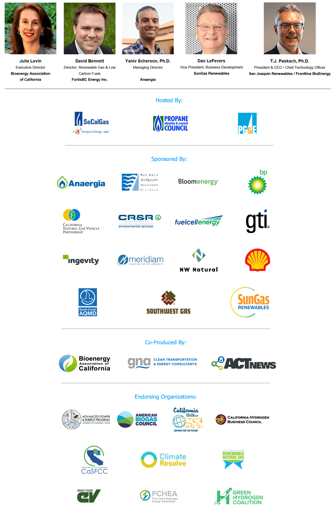Speakers and Sponsors - New Opportunities to Convert Biomass "Waste" to Renewable Methane and Green Hydrogen Webinar March 18, 2021