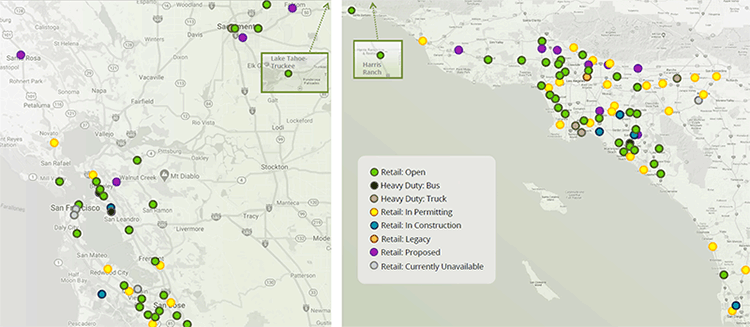 Hydrogen station fueling maps California 8-23-2022