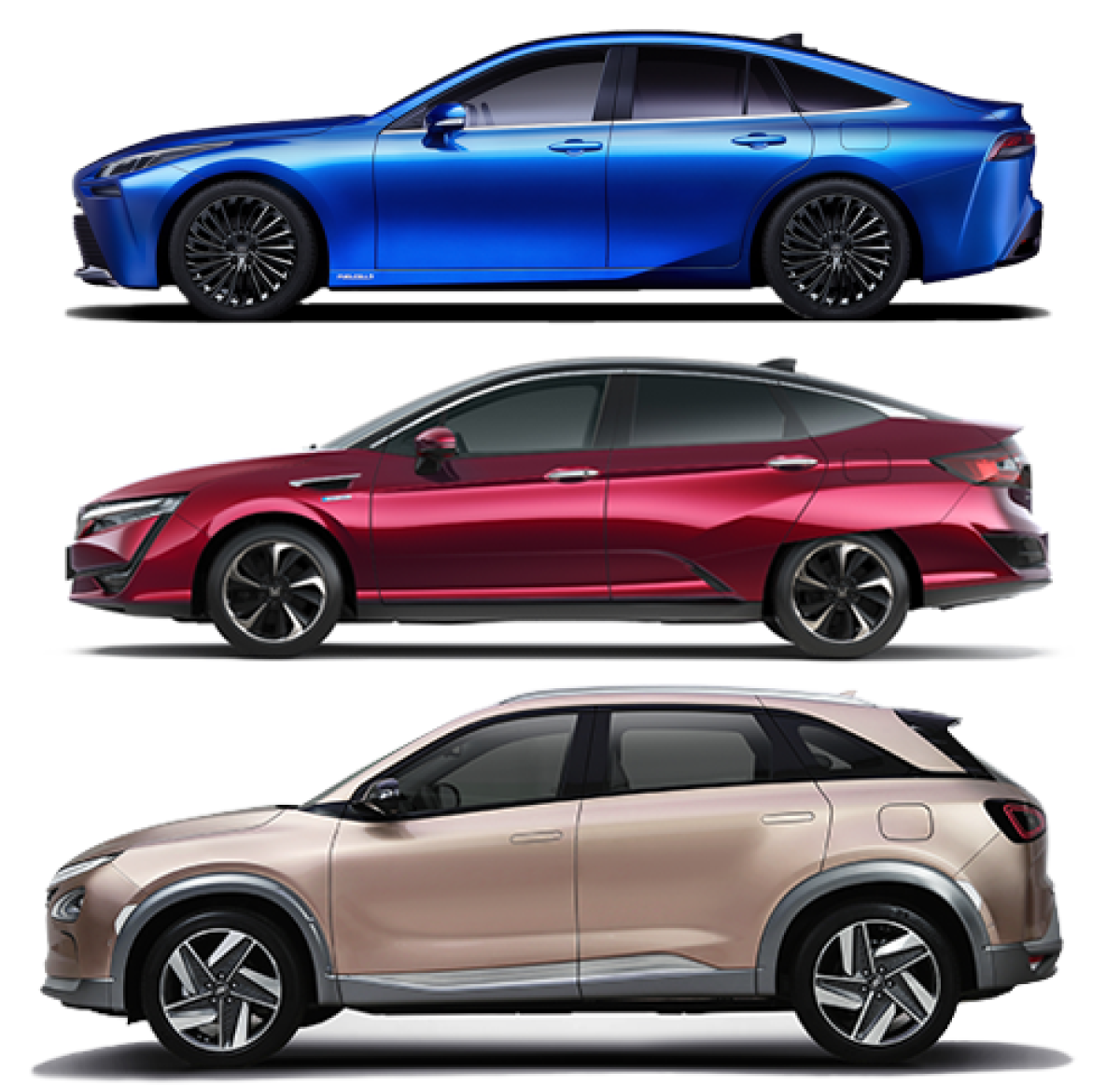 Three fuel cell cars
