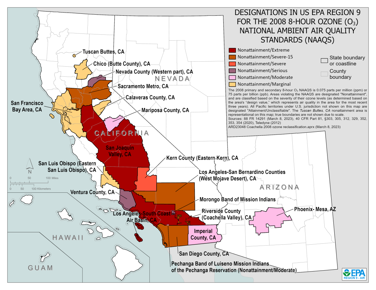 US EPA Region 9 ozone nonattainment areas